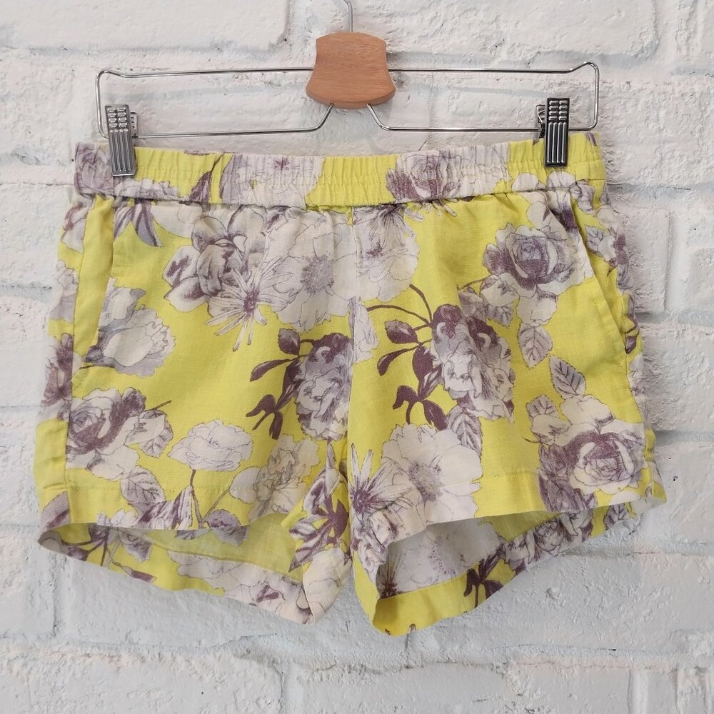 Kut from the Kloth 100% Linen Pull on Shorts Womens 4 Small 3.5" Yellow Floral